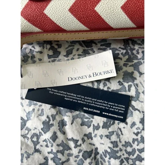 Dooney & Bourke Coated Cotton Chevron Small Zip Crossbody - Red & White - Picture 2 of 6